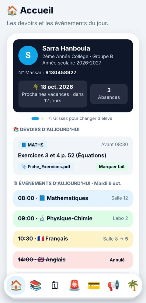 Accueil de l'application parent