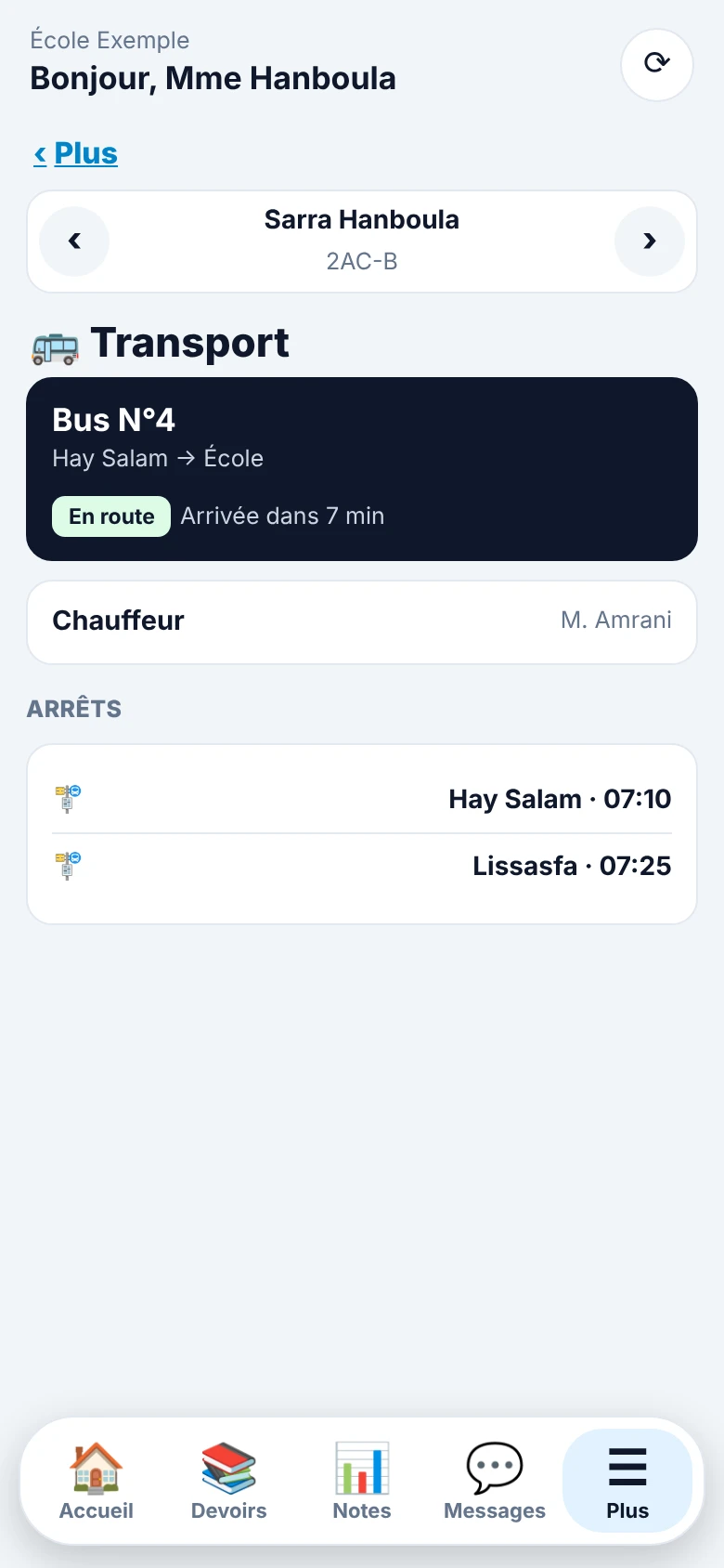 Suivi du bus de l'élève